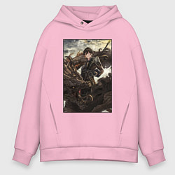 Толстовка оверсайз мужская Чжун Ли - дракон, цвет: светло-розовый