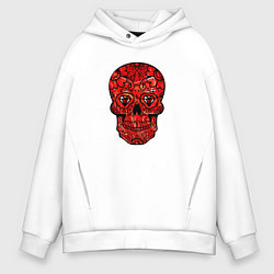 Толстовка оверсайз мужская Red decorative skull, цвет: белый