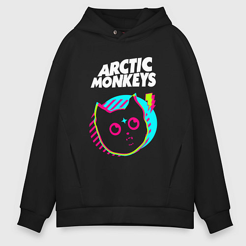 Мужское худи оверсайз Arctic Monkeys rock star cat / Черный – фото 1