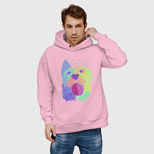 Мужское худи оверсайз Живи проще - будь добрее / Светло-розовый – фото 3