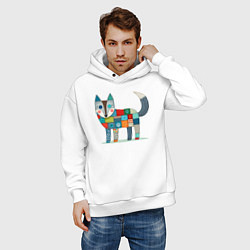 Толстовка оверсайз мужская Funny fox - patchwork ai art, цвет: белый — фото 2