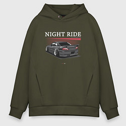 Толстовка оверсайз мужская Nissan skyline night ride, цвет: хаки