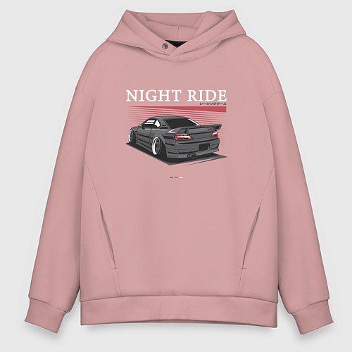 Мужское худи оверсайз Nissan skyline night ride / Пыльно-розовый – фото 1