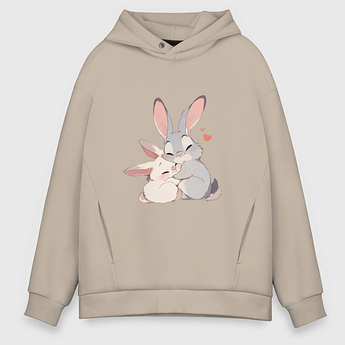 Мужское худи оверсайз Зайки обнимайки / Миндальный – фото 1