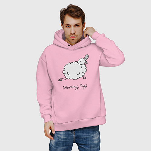 Мужское худи оверсайз Йога утром / Светло-розовый – фото 3