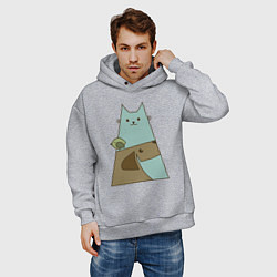 Толстовка оверсайз мужская Собачка птичка кошечка, цвет: меланж — фото 2