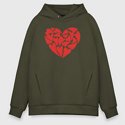 Толстовка оверсайз мужская Hearts of love, цвет: хаки