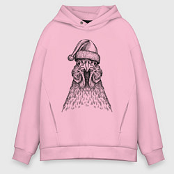 Толстовка оверсайз мужская Петух в новогодней шапке, цвет: светло-розовый