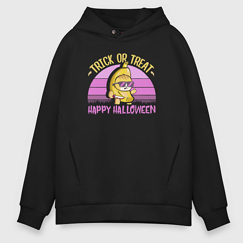 Мужское худи оверсайз Trick or treat happy halloween colored / Черный – фото 1