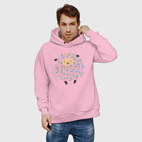 Мужское худи оверсайз Милая овечка / Светло-розовый – фото 3