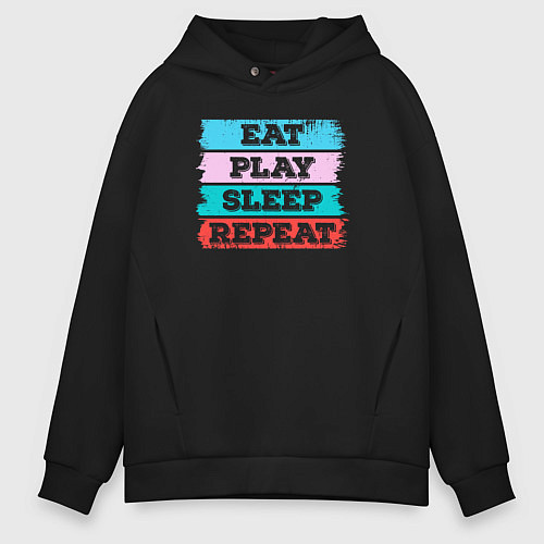 Мужское худи оверсайз Eat play sleep repeat / Черный – фото 1