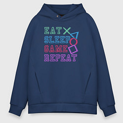 Толстовка оверсайз мужская Eat play sleep repeat lettering, цвет: тёмно-синий