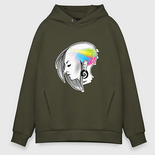 Мужское худи оверсайз Киберпанк в голове / Хаки – фото 1