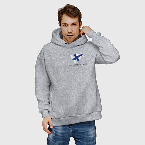 Мужское худи оверсайз Im from Finland - motto / Меланж – фото 3