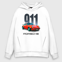 Толстовка оверсайз мужская Porsche 911 спортивный немецкий автомобиль, цвет: белый