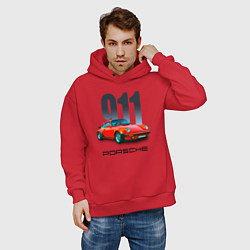 Толстовка оверсайз мужская Porsche 911 спортивный немецкий автомобиль, цвет: красный — фото 2