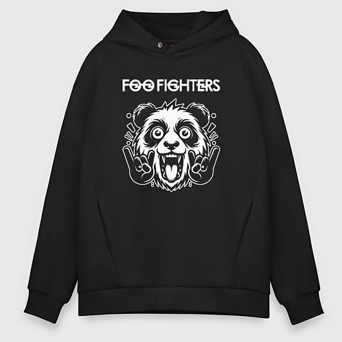 Мужское худи оверсайз Foo Fighters rock panda / Черный – фото 1