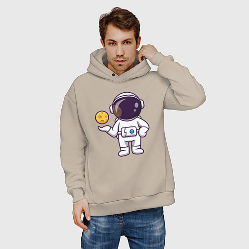Мужское худи оверсайз Космонавт и планета / Миндальный – фото 3
