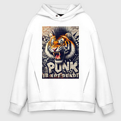 Толстовка оверсайз мужская Cool tiger - punks not dead, цвет: белый