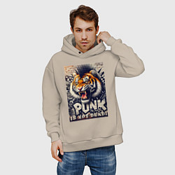 Толстовка оверсайз мужская Cool tiger - punks not dead, цвет: миндальный — фото 2