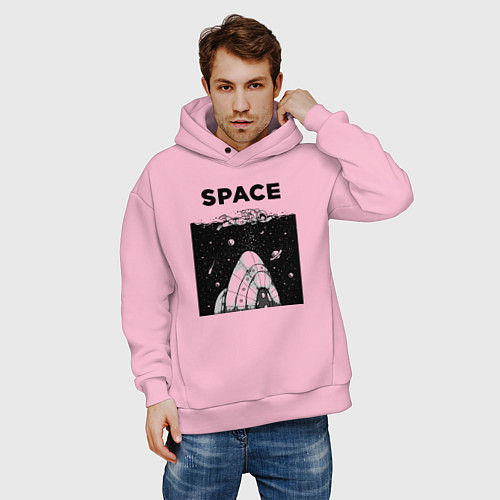 Мужское худи оверсайз Морской космос / Светло-розовый – фото 3