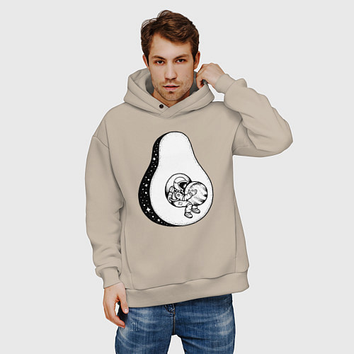 Мужское худи оверсайз Космонавт и авокадо / Миндальный – фото 3