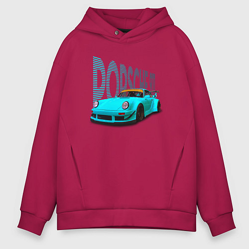 Мужское худи оверсайз Винтажный немецкий автомобиль Порше 911 / Маджента – фото 1