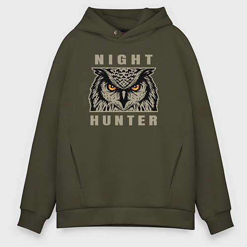 Мужское худи оверсайз Night hunter / Хаки – фото 1