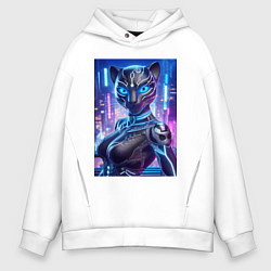 Толстовка оверсайз мужская Cyber panter - ai art fantasy, цвет: белый