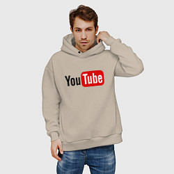 Толстовка оверсайз мужская You tube logo, цвет: миндальный — фото 2