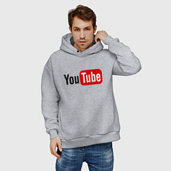 Толстовка оверсайз мужская You tube logo, цвет: меланж — фото 2