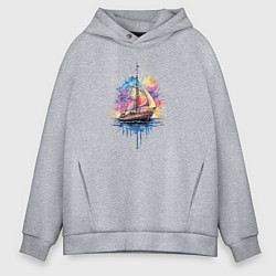 Толстовка оверсайз мужская Парусник на закате, цвет: меланж