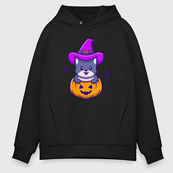 Толстовка оверсайз мужская Kitty halloween, цвет: черный