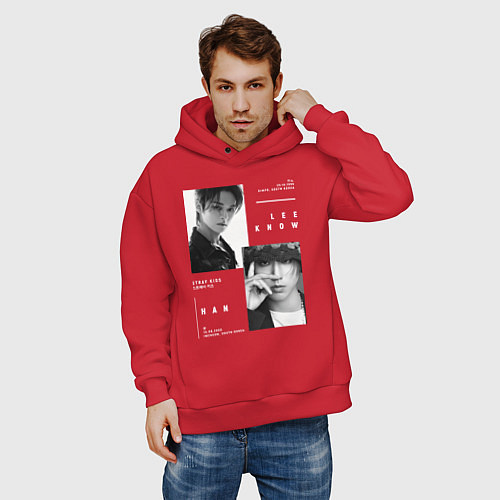 Мужское худи оверсайз Stray kids Minsung Lee know Han / Красный – фото 3