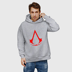 Толстовка оверсайз мужская Red logo of assassins, цвет: меланж — фото 2