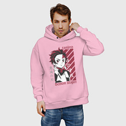 Толстовка оверсайз мужская Тандзиро Камадо серьезный Клинок рассекающий демон, цвет: светло-розовый — фото 2