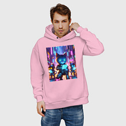Толстовка оверсайз мужская Продвинутые кибер котята - неоновое свечение, цвет: светло-розовый — фото 2