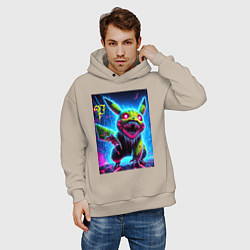 Толстовка оверсайз мужская Pikachu - nightmare ai art fantasy, цвет: миндальный — фото 2