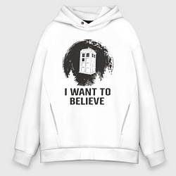 Толстовка оверсайз мужская Тардис - хочу верить, цвет: белый
