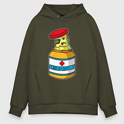 Толстовка оверсайз мужская Попугай антидепрессант, цвет: хаки