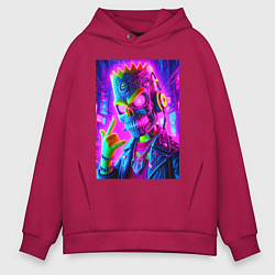 Толстовка оверсайз мужская Cyber skeleton of Bart Simpson - neon glow, цвет: маджента