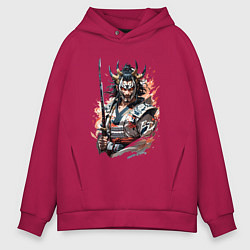 Толстовка оверсайз мужская Demonic katana, цвет: маджента