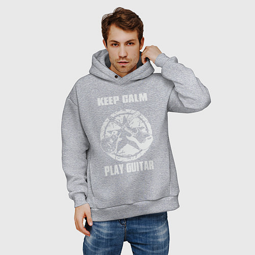 Мужское худи оверсайз Сохраняй спокойствие и играй на гитаре / Меланж – фото 3