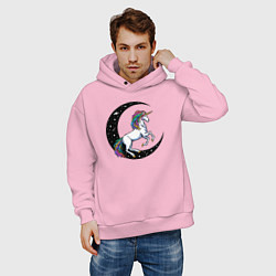 Толстовка оверсайз мужская Космический единорог, цвет: светло-розовый — фото 2