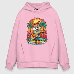 Толстовка оверсайз мужская Лисица с гитарой жаркое лето, цвет: светло-розовый