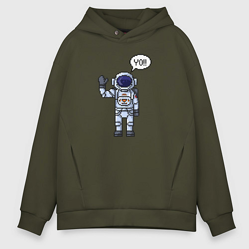 Мужское худи оверсайз Пиксельный космонавт / Хаки – фото 1