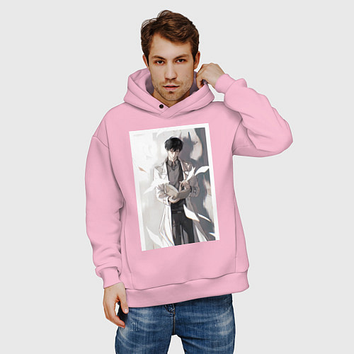 Мужское худи оверсайз Всеведущий читатель Ким Докча / Светло-розовый – фото 3
