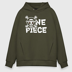 Толстовка оверсайз мужская One piece - логотип, цвет: хаки