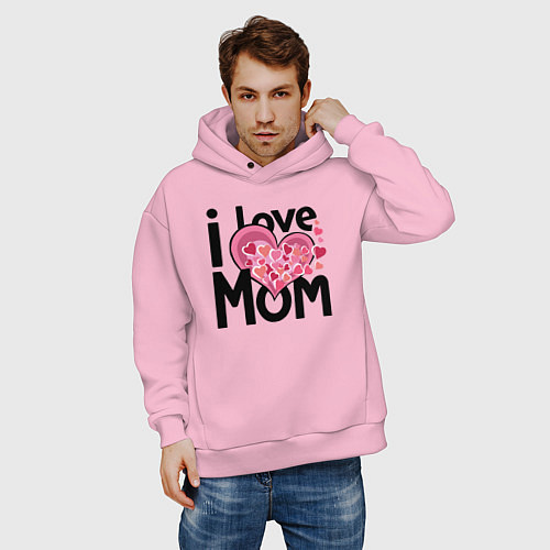 Мужское худи оверсайз Я люблю маму / Светло-розовый – фото 3