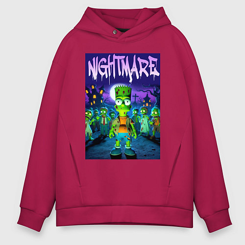 Мужское худи оверсайз Zombie Bart Simpson - nightmare / Маджента – фото 1
